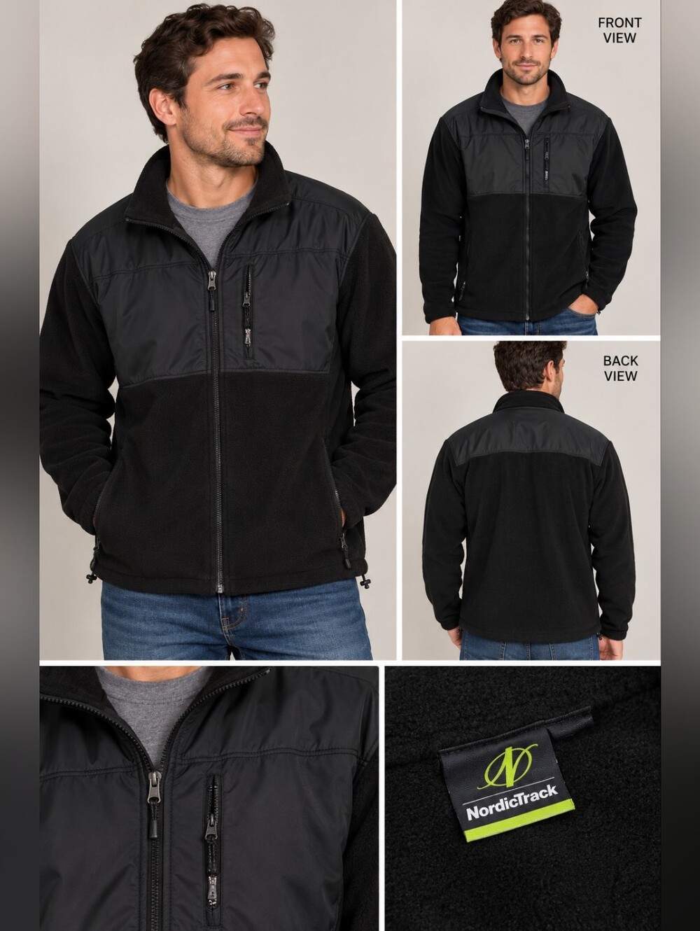 Nordic track mens medium black fleece zip up jacket #27